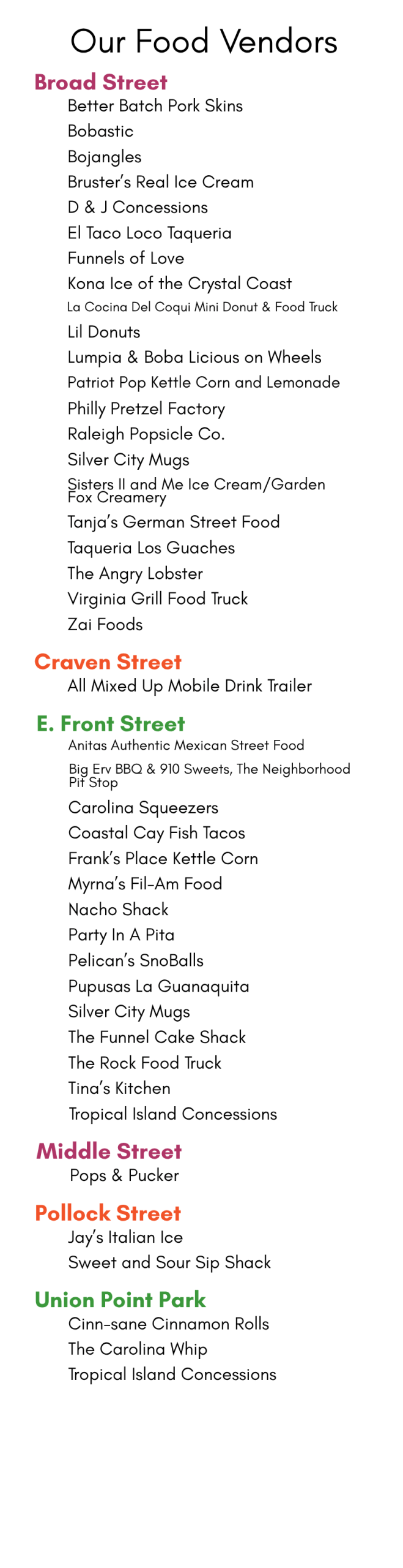 Food Vendor List