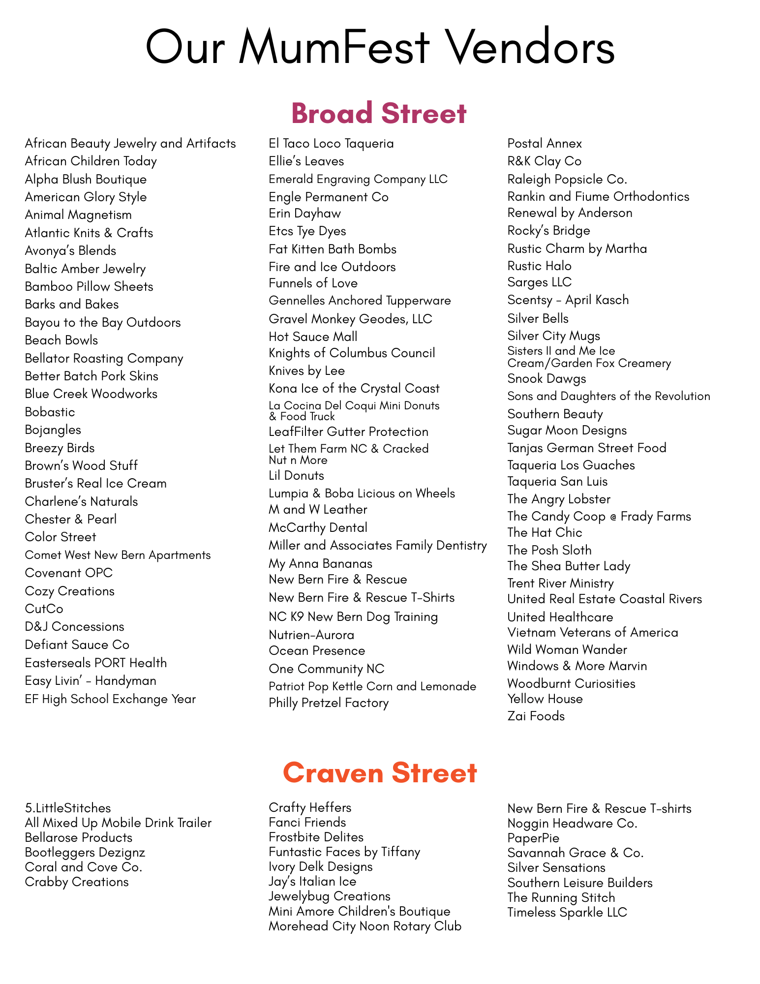Vendor List for Website